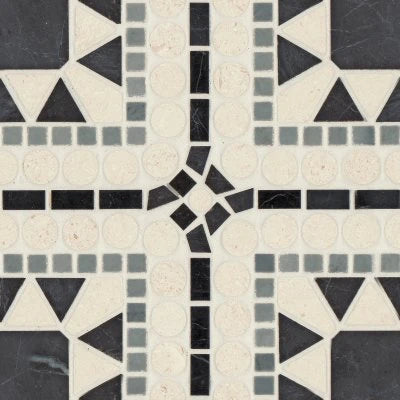 Atrium Honed Marble Blend Mosaic Tile in Nero Marquina, Bardiglio & Myra Beige
