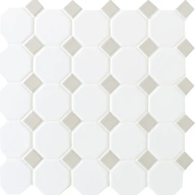 Octagon & Dot Matte White, Octagon / Gray Dot, 2, Matte