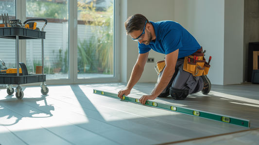 Flooring contractor in Colorado Springs leveling subfloor to ensure proper installation of vinyl plank flooring near me.