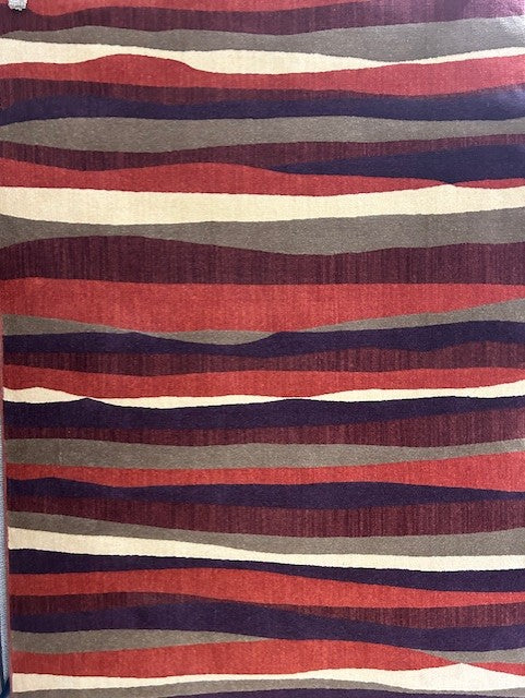 Radici, Berris Area Rug 5'5"x7'11", Wave Stripe in Red, Plum, Gray and Cream