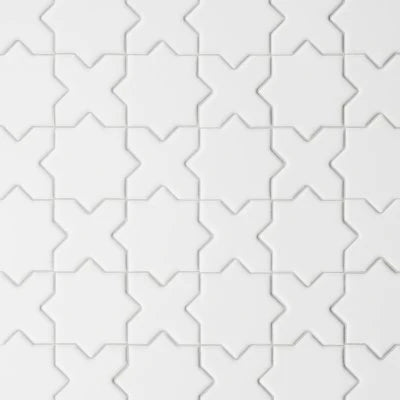 Le Cafe 2" x 2" Cross & Star Matte Porcelain Mosaic Tile in White
