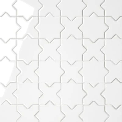 Le Cafe 2" x 2" Cross & Star Glossy Porcelain Mosaic Tile in White