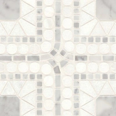 Atrium Honed Marble Blend Mosaic Tile in White Carrara & White Thassos