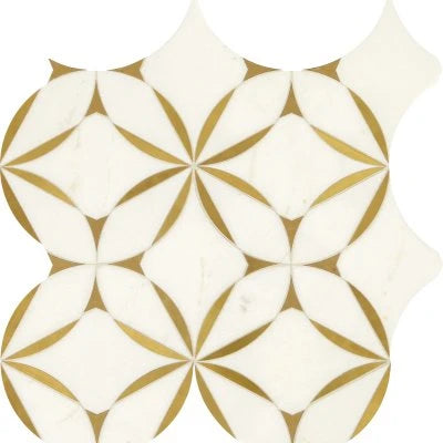 Lavaliere Thassos White/ Brass, Blossom, 8X8, Straight Edge, Polished