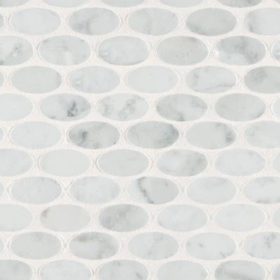 Marble Carrara White, Oval, 1 1/2X3/4, Straight Edge, Polished