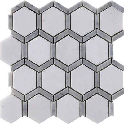Natural Stone Light Blend Framed Hexagon Mosaic
