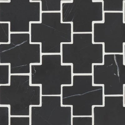 Monet Honed Marble Mosaic 4 Tile in Nero Marquina