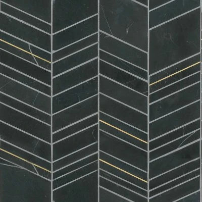 Ferrara Honed Chevron Marble Mosaic Tile in Nero