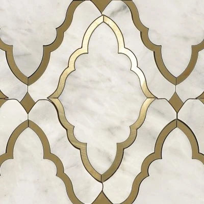 Castellina Stone Mosaics - White And Brass, Baroque, Straight Edge, Polished