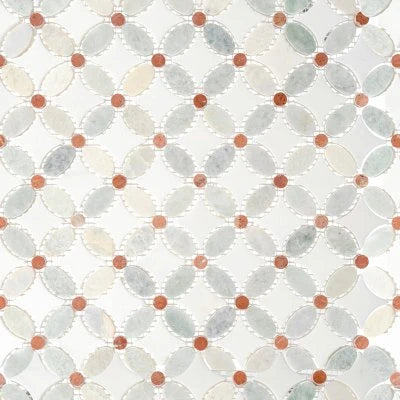 Flower - Ming Green(oval)+Red(dots)+Thassos white