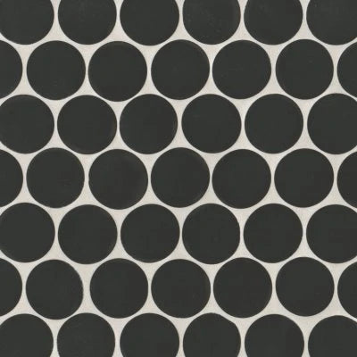 Makoto 2" Round Matte Porcelain Mosaic Tile in Kuroi Black