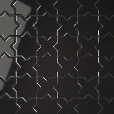 Le Cafe 2" x 2" Cross & Star Glossy Porcelain Mosaic Tile in Black
