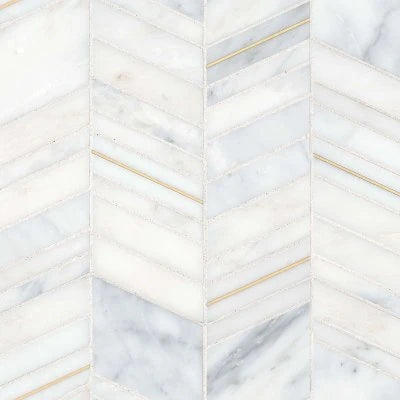 Ferrara Honed Chevron Marble Mosaic Tile in Bianco