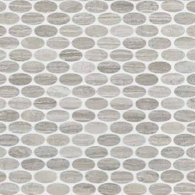 Limestone Chenille White, Oval, 1 1/2X3/4, Straight Edge, Polished