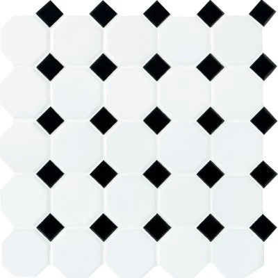 Octagon & Dot Matte White, Octagon / Black Dot, 2, Matte