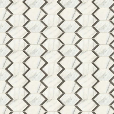 Castellina Stone Mosaics - White And Midnight Gray, Elongated Hexagon, Straight Edge, Polished