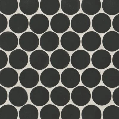 Makoto 2" Round Matte Porcelain Mosaic Tile in Kuroi Black
