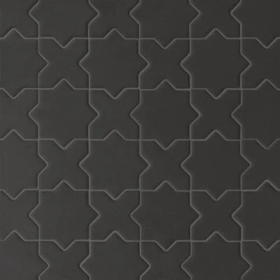 Le Cafe 2" x 2" Cross & Star Matte Porcelain Mosaic Tile in Black