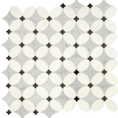 Lavaliere Carrara/Thassos/Blk Ant Mirror, Petal, Straight Edge, Polished