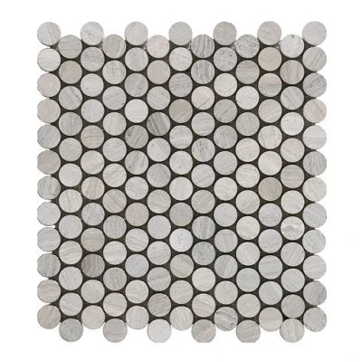 Natural Stone Wooden White Penny Round Mosaic